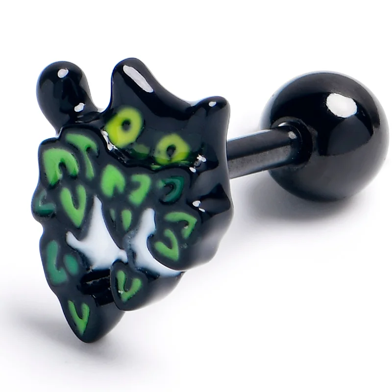 Women's Earrings – Elegant Designs for Every Personality--16 Gauge 1/4 Black Pouncing Cat Cartilage Tragus Earring Women's Earrings – Elegant Designs for Every Personality--16 Gauge 1/4 Black Pouncing Cat Cartilage Tragus Earring
