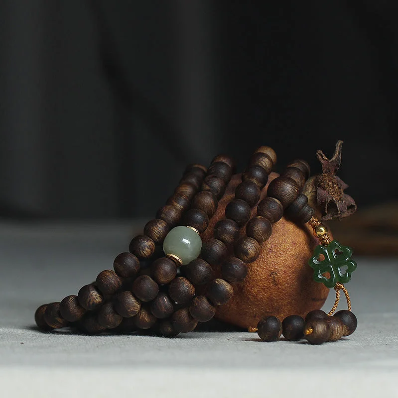 Cool Men's Leather Bracelets with Metal Details-108 Mala Beads Nha Trang Bai Qinan Agarwood Jade 999 Gold Peace Bracelet (Only one in stock) Cool Men's Leather Bracelets with Metal Details-108 Mala Beads Nha Trang Bai Qinan Agarwood Jade 999 Gold Peace Bracelet (Only one in stock)