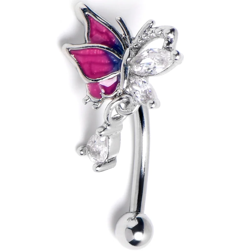Women's Earrings – Elegant Designs for Every Personality--16 Gauge 5/16 Clear Gem Dazzling Butterfly Purple Curved Eyebrow Ring