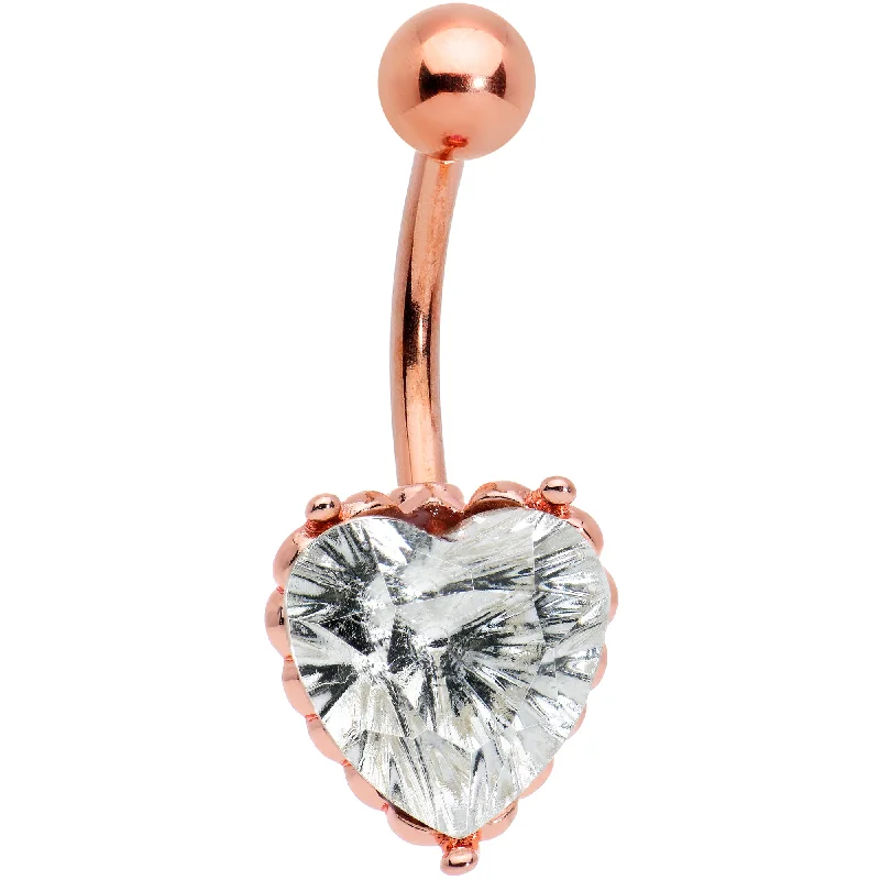 Trendy Belly Rings for Exclusive Fashion -Clear CZ Gem Rose Gold Tone Great Big Heart Valentines Day Belly Ring Trendy Belly Rings for Exclusive Fashion -Clear CZ Gem Rose Gold Tone Great Big Heart Valentines Day Belly Ring