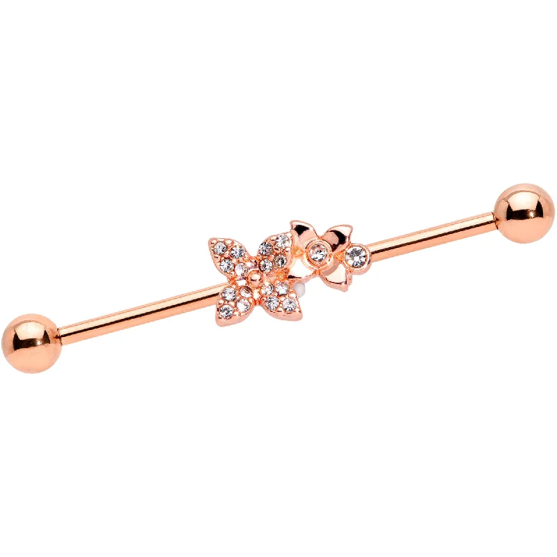 Women's Earrings – Elegant Designs for Every Personality--14 Gauge Clear Gem Rose Gold Tone Butterfly Industrial Barbell 38mm