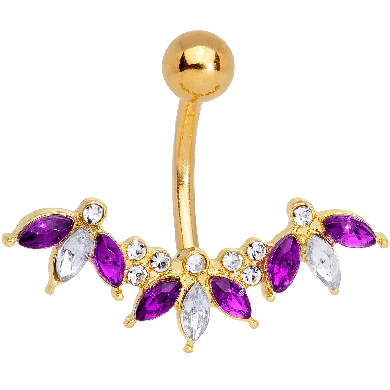 Comfortable Belly Rings with Bold Style -Purple Clear Gem Gold Tone Anodized Comely Clusters Belly Ring Comfortable Belly Rings with Bold Style -Purple Clear Gem Gold Tone Anodized Comely Clusters Belly Ring