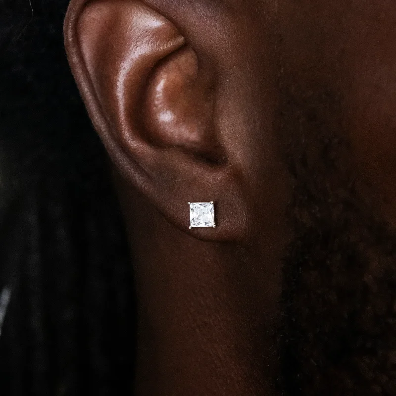 Shop Durable Men's Earrings for Everyday Wear-5mm Square Cut Diamond Stud Earrings in White Gold Shop Durable Men's Earrings for Everyday Wear-5mm Square Cut Diamond Stud Earrings in White Gold