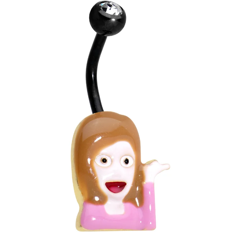 Belly Rings for Special Occasions -Licensed Sassy Girl emoji Clear CZ Gem Black Anodized Belly Ring Belly Rings for Special Occasions -Licensed Sassy Girl emoji Clear CZ Gem Black Anodized Belly Ring