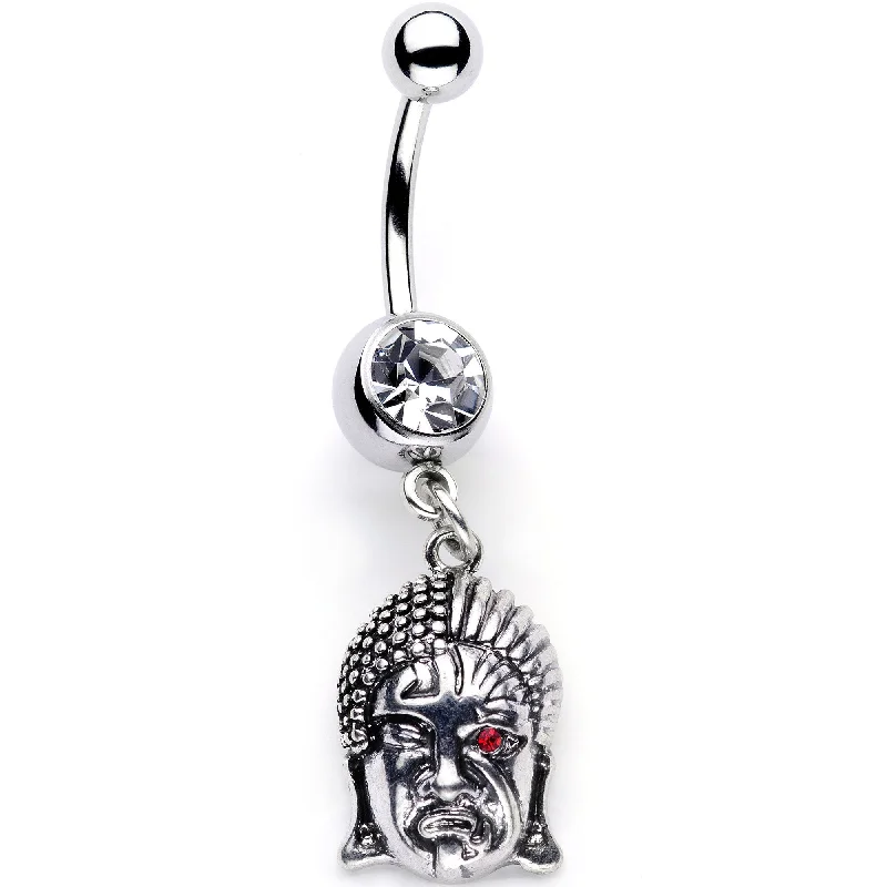 Custom Belly Rings for Personal Touch -Red CZ Gem Android Buddha Dangle Belly Ring