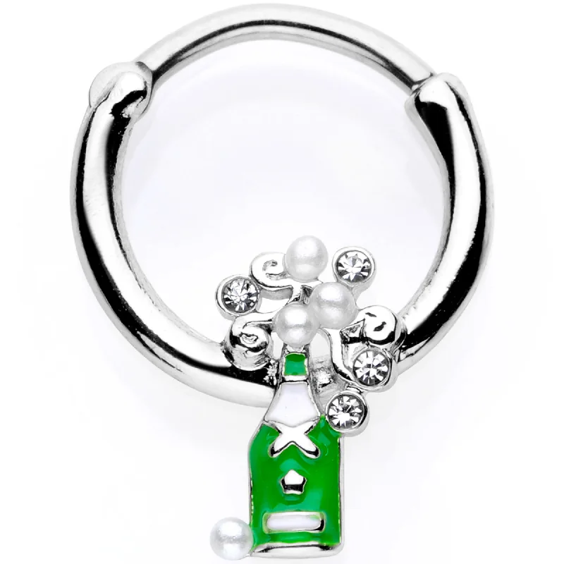 Classic Silver Lip Rings with Sleek Design16 Gauge 3/8 Clear Gem Green Champagne Bottle Holiday Septum Clicker