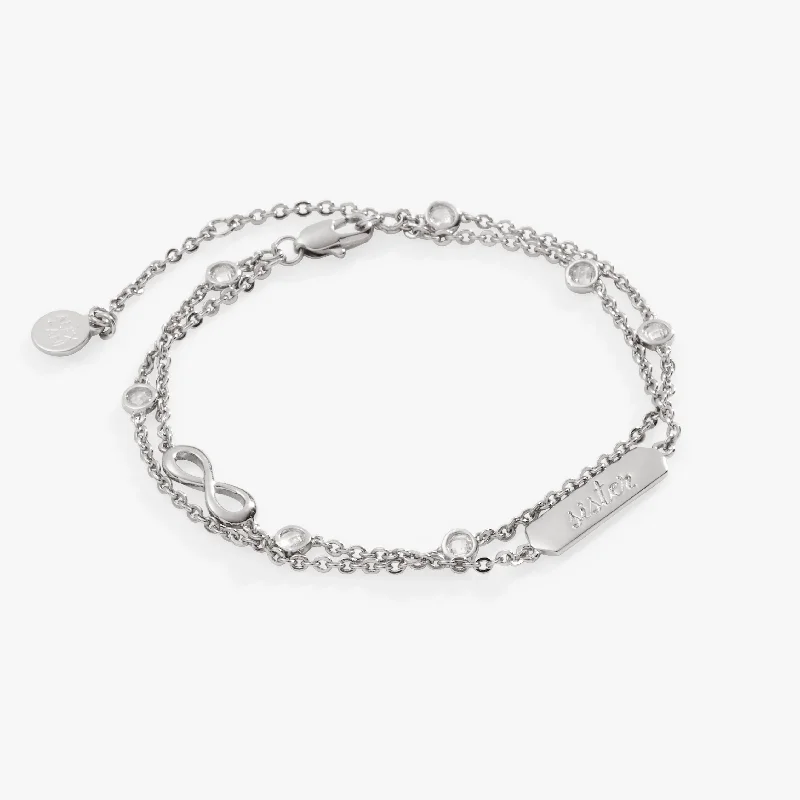 Personalized Multi-Colored Bangles for Women-'Sister' Infinity Chain Bracelet, Adjustable
