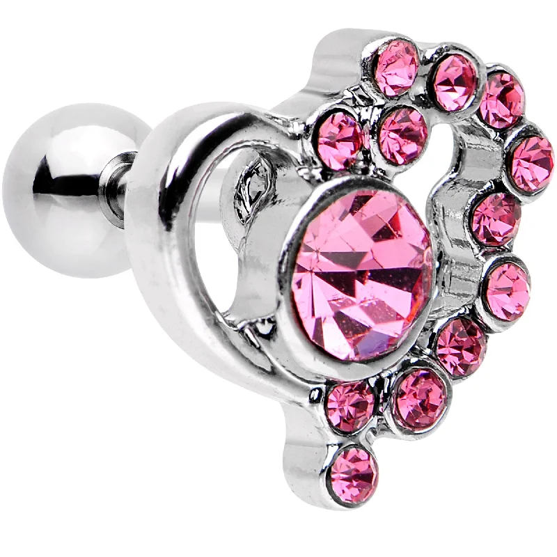 Women's Earrings – Elegant Designs for Every Personality--1/4 Pink Gem Heart Cluster Cartilage Tragus Earring