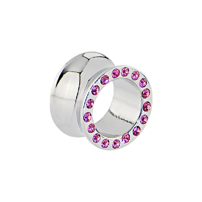 Women's Earrings – Elegant Designs for Every Personality--9/16 Surgical Steel Pink JEWELED Saddle Plug