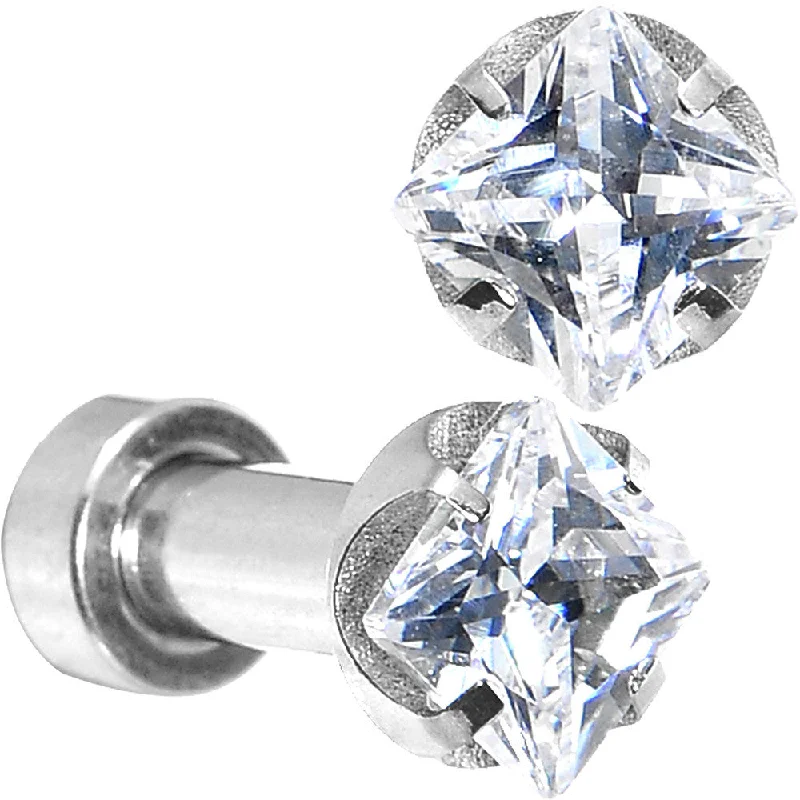 Women's Earrings – Elegant Designs for Every Personality--8 Gauge Stainless Steel Clear Square CZ Screw Fit Tunnel Set
