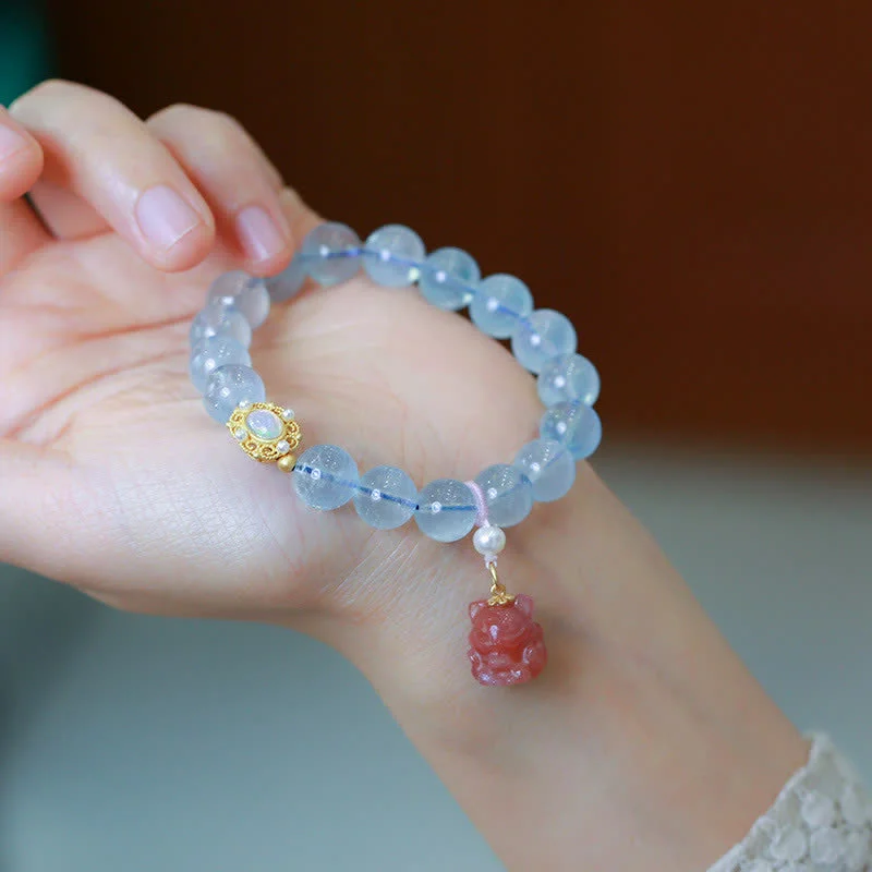 Simple Bangles for Women-Buddha Stones Natural Aquamarine Red Agate Pearl Beads Healing Charm Bracelet Simple Bangles for Women-Buddha Stones Natural Aquamarine Red Agate Pearl Beads Healing Charm Bracelet