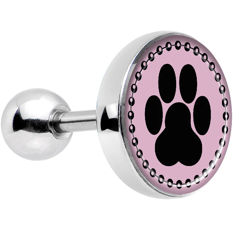 Women's Earrings – Elegant Designs for Every Personality--16 Gauge Black on Pink Paw Print Tragus Cartilage Earring