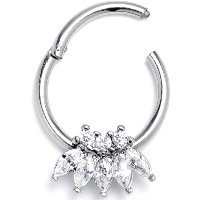 Nose Rings with Chic Touch -16 Gauge 3/8 Clear Gem Fashion Fan Hinged Segment Ring