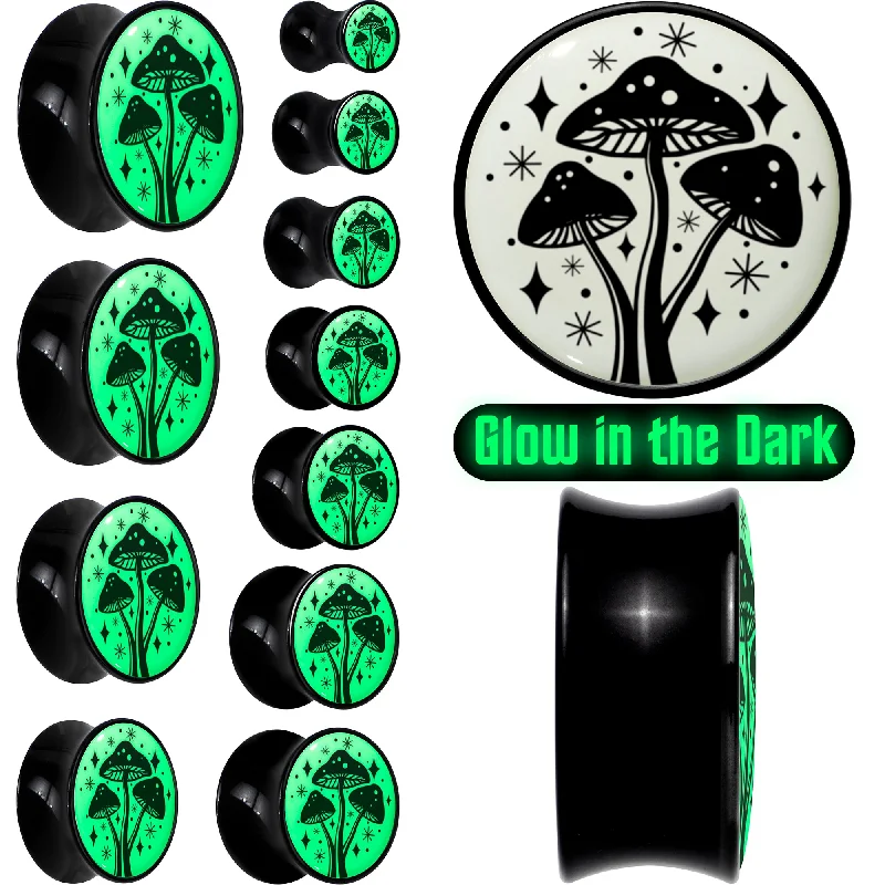 Women's Earrings – Elegant Designs for Every Personality--Glow in the Dark Mystic Mushroom Black Acrylic Saddle Plug Set