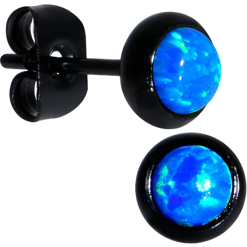 Women's Earrings – Elegant Designs for Every Personality--Blue Synthetic Opal Black IP 316L Surgical Steel Stud Earrings