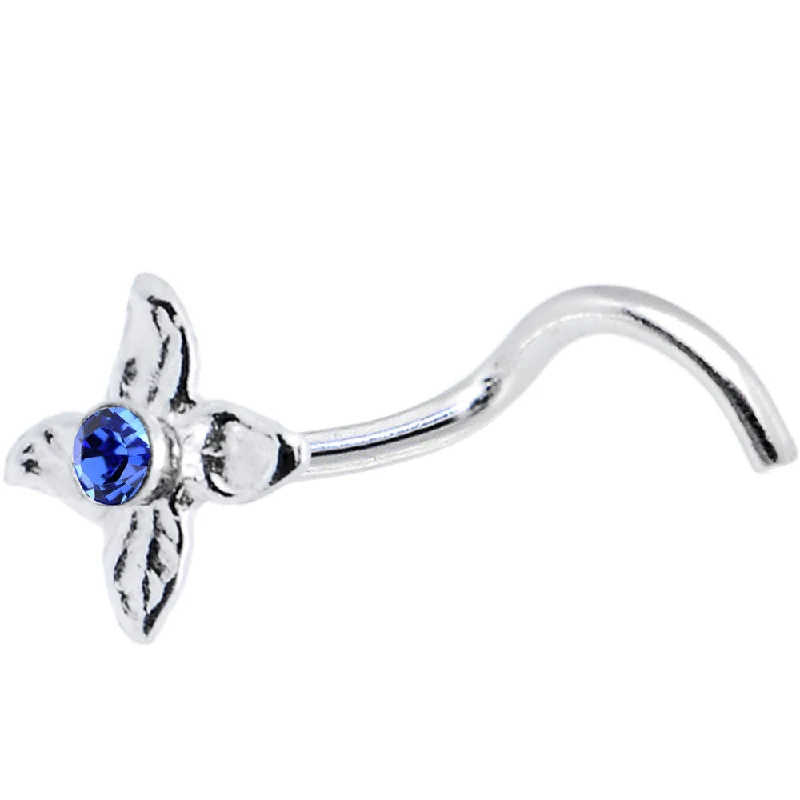 Nose Rings for Sensitive Piercings -925 Blue 4 Petal Flower Nose Ring Created with Crystals Nose Rings for Sensitive Piercings -925 Blue 4 Petal Flower Nose Ring Created with Crystals