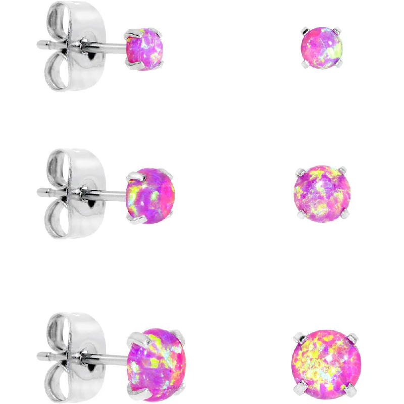 Women's Earrings – Elegant Designs for Every Personality--Pink Synthetic Opal Stainless Steel Post Stud Earring Pack Set of 3 Women's Earrings – Elegant Designs for Every Personality--Pink Synthetic Opal Stainless Steel Post Stud Earring Pack Set of 3