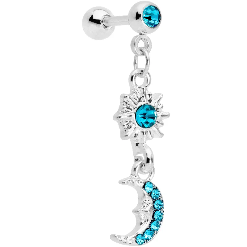 Women's Earrings – Elegant Designs for Every Personality--16 Gauge 1/4 Aqua Gem Moon Dangle Cartilage Tragus