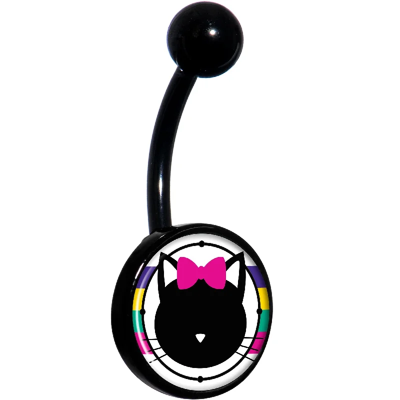 Belly Rings for Unique Fashionistas -Pink Bow Kitty Cat Craze Black Belly Ring