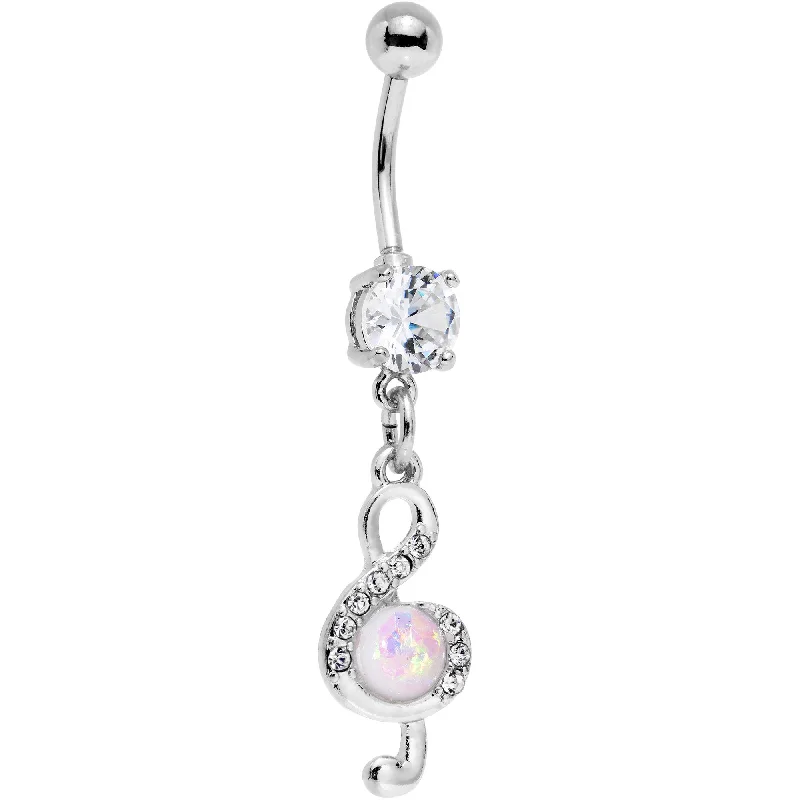 Stylish Belly Rings for Fashionistas -White Faux Opal Treble Clef Dangle Belly Ring