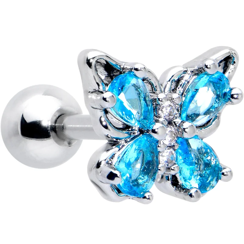 Women's Earrings – Elegant Designs for Every Personality--16 Gauge 1/4 Blue Gem Baroque Beauty Butterfly Cartilage Tragus Earring