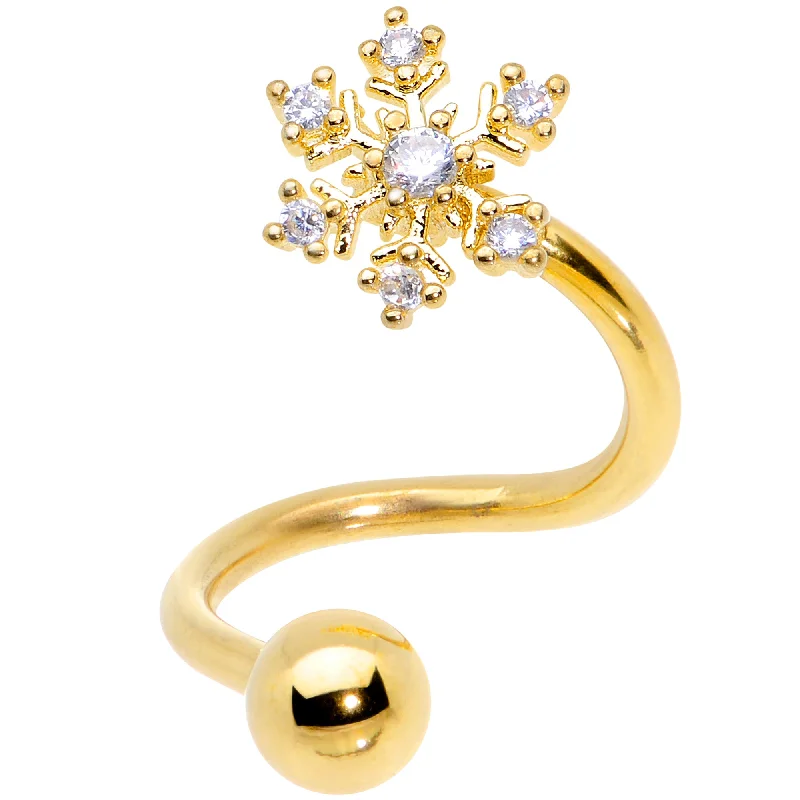 Trendy Belly Rings for Bold and Creative Fashion -Clear CZ Gem Gold Tone Snowflake Christmas Spiral Twister Belly Ring Trendy Belly Rings for Bold and Creative Fashion -Clear CZ Gem Gold Tone Snowflake Christmas Spiral Twister Belly Ring