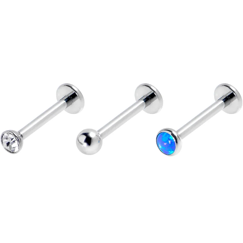 Women's Earrings – Elegant Designs for Every Personality--16 Gauge 3/8 Blue Synthetic Opal G23 Titanium Threadless Push In Labret Set of 3 Women's Earrings – Elegant Designs for Every Personality--16 Gauge 3/8 Blue Synthetic Opal G23 Titanium Threadless Push In Labret Set of 3