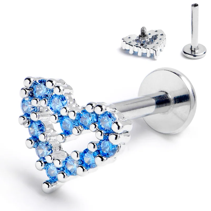 Sparkling Lip Rings with Multi-Stones16 Gauge 5/16 Blue CZ Gem Open Heart Internally Threaded Labret Tragus