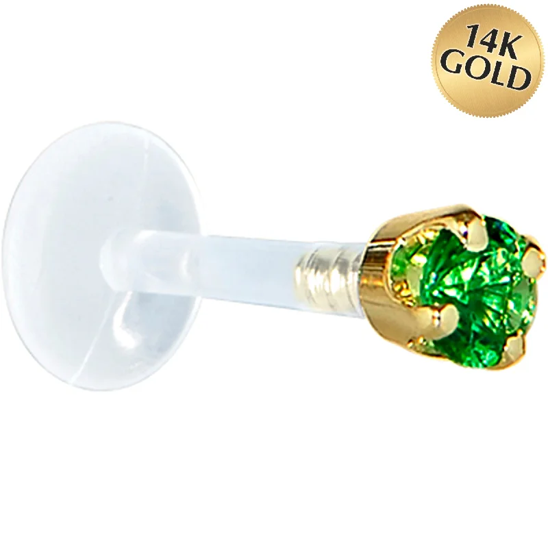Women's Earrings – Elegant Designs for Every Personality--16 Gauge 1/4 Solid 14KT Yellow Gold 3mm Green Cubic Zirconia Bioplast Tragus Earring Stud Women's Earrings – Elegant Designs for Every Personality--16 Gauge 1/4 Solid 14KT Yellow Gold 3mm Green Cubic Zirconia Bioplast Tragus Earring Stud