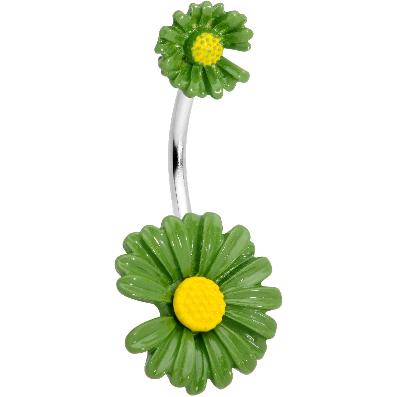Designer Belly Rings for Unique Shine -Green Double Flower Double Mount Belly Ring