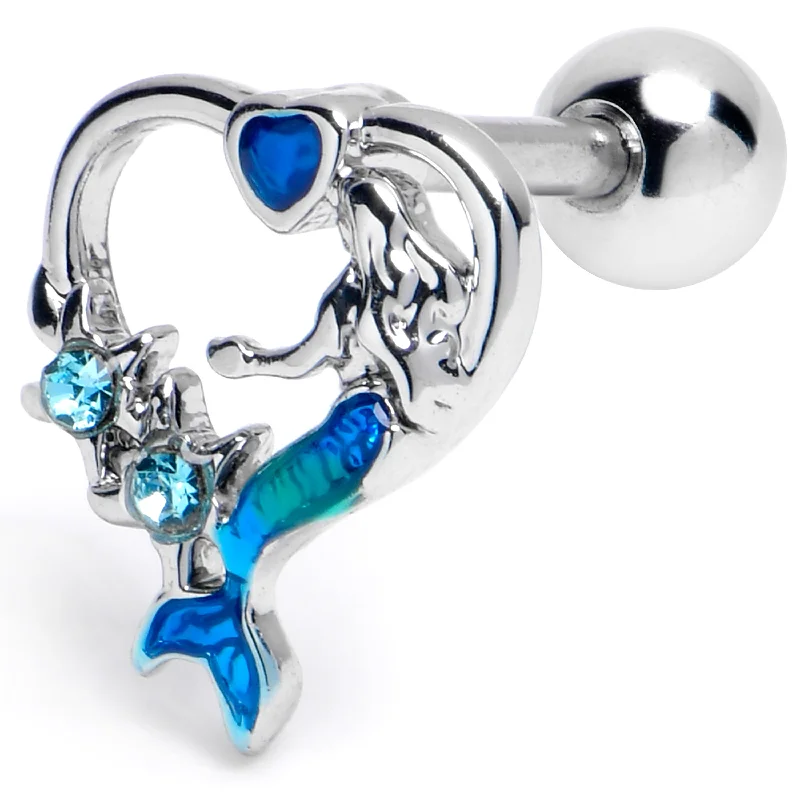 Women's Earrings – Elegant Designs for Every Personality--16 Gauge 1/4 Blue Gem Mermaid Stars Heart Cartilage Tragus Earring