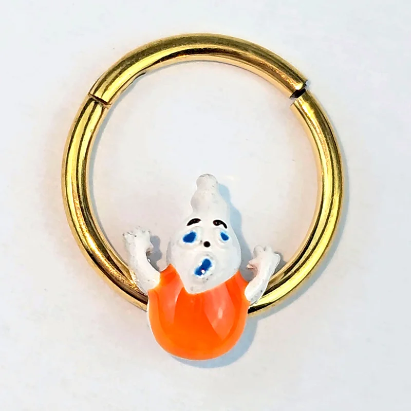 Nose Rings with Gold Finish -16 Gauge 3/8 Gold Tone Pumpkin Haunter Ghost Hinged Segment Ring Nose Rings with Gold Finish -16 Gauge 3/8 Gold Tone Pumpkin Haunter Ghost Hinged Segment Ring