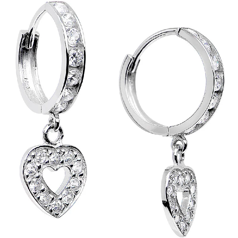 Women's Earrings – Elegant Designs for Every Personality--14kt White Gold CZ Sweetheart Huggy Earrings Women's Earrings – Elegant Designs for Every Personality--14kt White Gold CZ Sweetheart Huggy Earrings