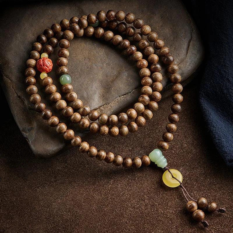 Cool Men's Bracelets for Casual Style-Buddha Stones 108 Mala Beads Kalimantan Agarwood Gourd Jade Amber Balance Bracelet Cool Men's Bracelets for Casual Style-Buddha Stones 108 Mala Beads Kalimantan Agarwood Gourd Jade Amber Balance Bracelet