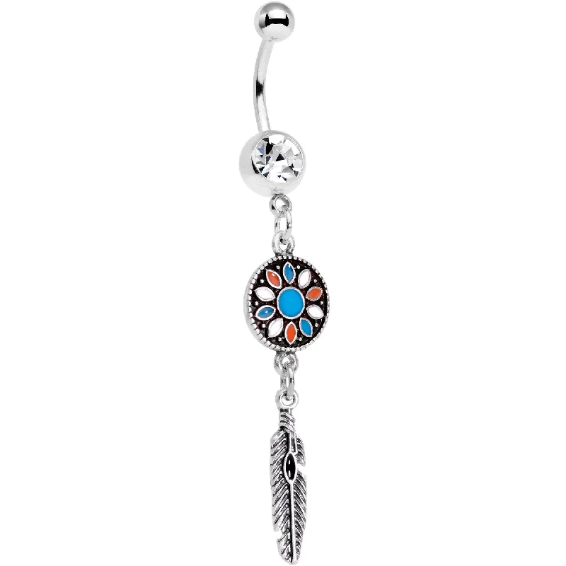 Unique Belly Rings with Elegant Features -Southwestern Feather Dangle Belly Ring