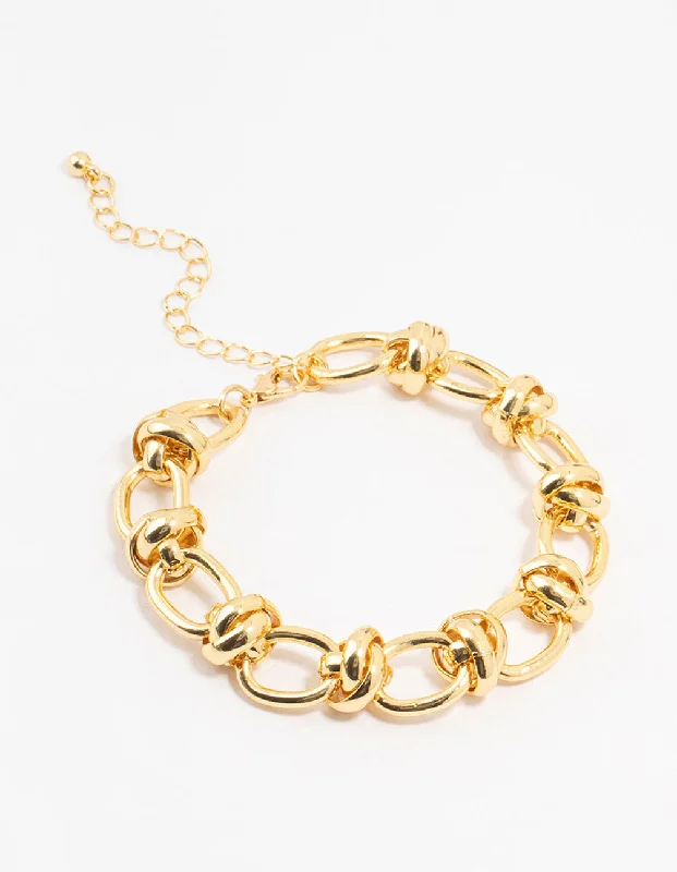 Simple Beaded Bangles for Women-Gold Plated Chunky Chain Bracelet