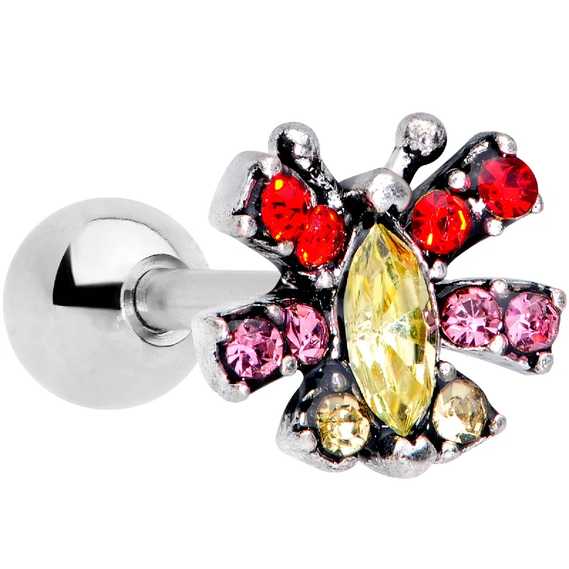 Women's Earrings – Elegant Designs for Every Personality--16 Gauge 1/4 Red Yellow Gem Art Deco Butterfly Cartilage Tragus