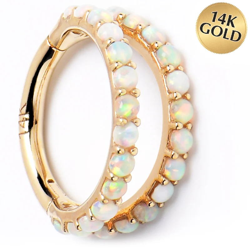 Nose Rings for Glamorous Style -16 Gauge 5/16 Solid 14KT Yellow Gold Synthetic Opal Hinged Segment Ring Nose Rings for Glamorous Style -16 Gauge 5/16 Solid 14KT Yellow Gold Synthetic Opal Hinged Segment Ring