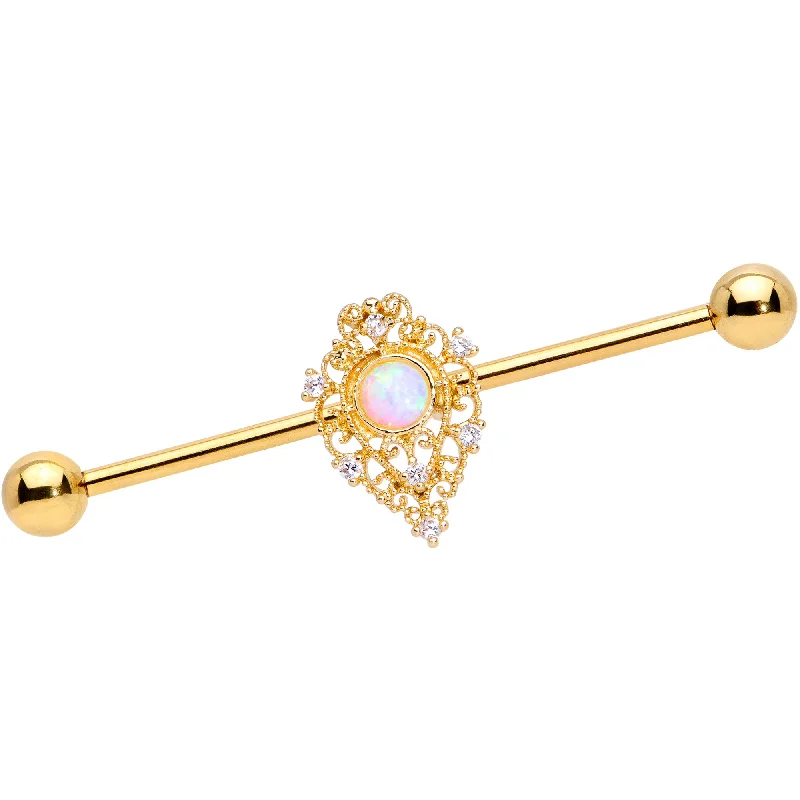 Women's Earrings – Elegant Designs for Every Personality--14 Gauge White Synthetic Opal Gold Tone Oval Industrial Barbell 38m Women's Earrings – Elegant Designs for Every Personality--14 Gauge White Synthetic Opal Gold Tone Oval Industrial Barbell 38m