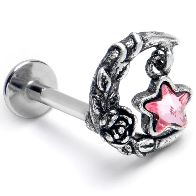 Lip Rings with Smooth, Shiny Finish16 Gauge 5/16 Pink Gem Ornate Moon Star Labret Monroe Tragus