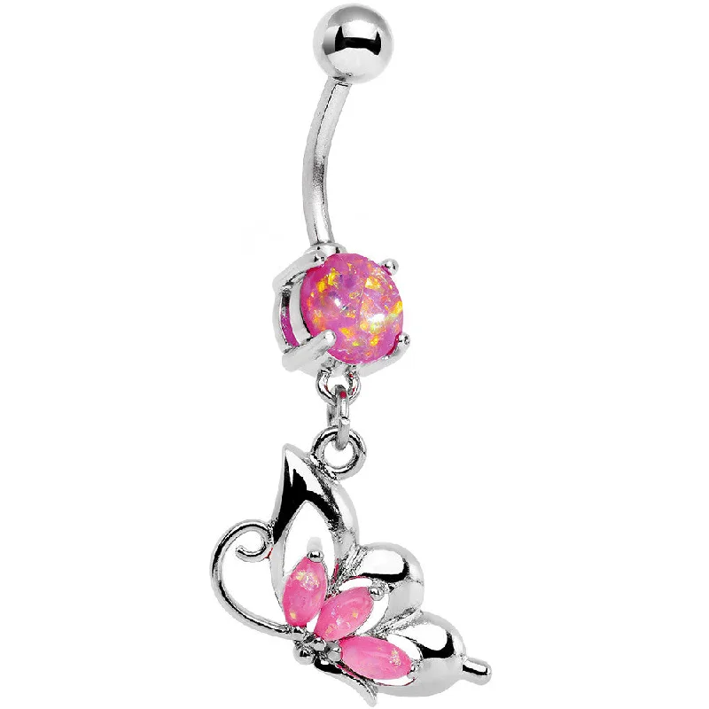 Comfortable Belly Rings for Casual Fashion -Pink Faux Opal Be With Me Butterfly Dangle Belly Ring Comfortable Belly Rings for Casual Fashion -Pink Faux Opal Be With Me Butterfly Dangle Belly Ring