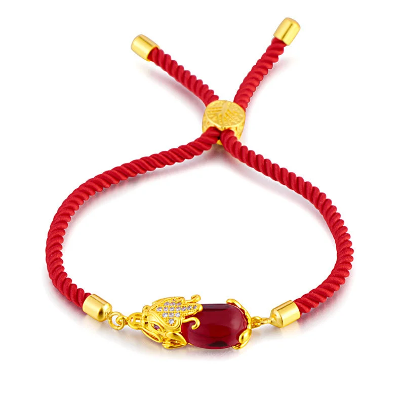 Bangles for Women with Sparkling Gems-Buddha Stones Wealth Attractor Red Agate Pixiu Red String Bracelet