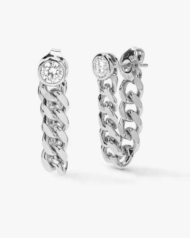 Women's Earrings – Elegant Designs for Every Personality--Julian Soft Chain Hoops - Silver|White Diamondettes Women's Earrings – Elegant Designs for Every Personality--Julian Soft Chain Hoops - Silver|White Diamondettes