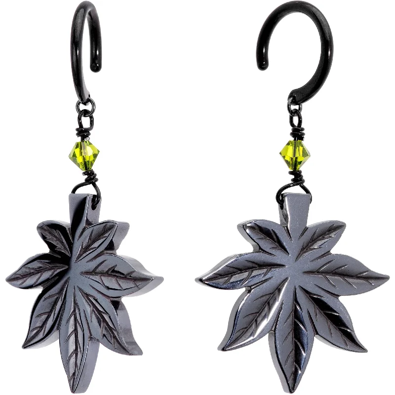 Women's Earrings – Elegant Designs for Every Personality--Handcrafted Black Titanium IP Natural Hematite Marijuana Ear Weights