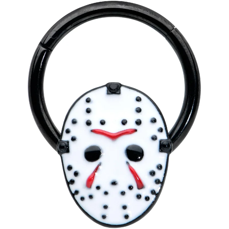 Adjustable Nose Rings -16 Gauge 3/8 Black Licensed Friday the 13th Mask Hinged Segment Ring Adjustable Nose Rings -16 Gauge 3/8 Black Licensed Friday the 13th Mask Hinged Segment Ring