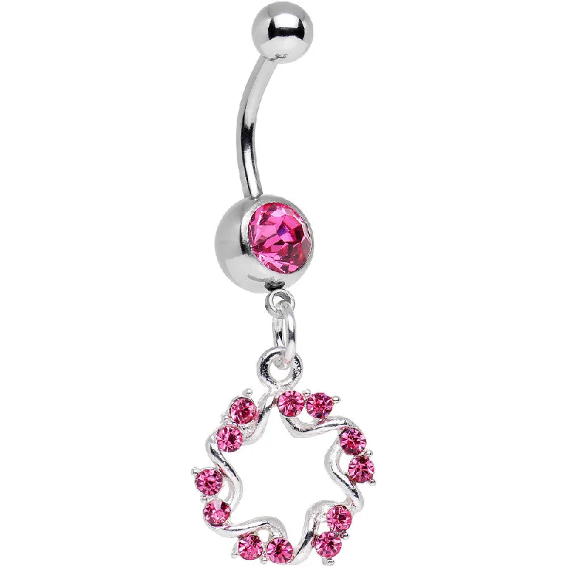 Belly Rings with Unique Charms for Personalized Touch -Pink Gem Twinkling Six Pointed Star Dangle Belly Ring Belly Rings with Unique Charms for Personalized Touch -Pink Gem Twinkling Six Pointed Star Dangle Belly Ring