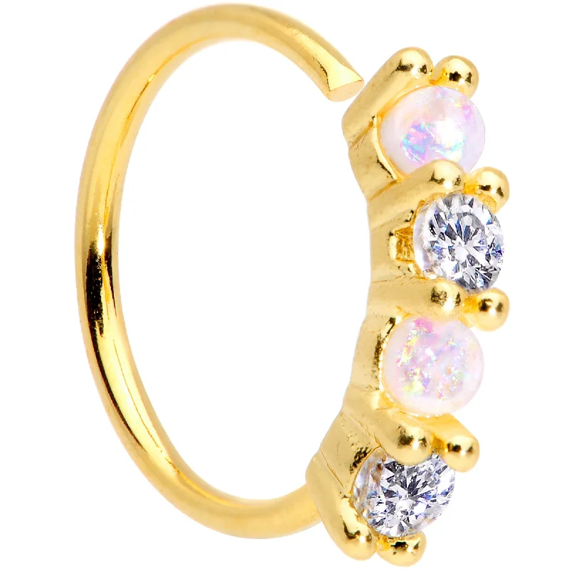 Fashion-Forward Nose Rings with Elegant Touch -20 Gauge 5/16 White Faux Opal Gold Tone Seamless Circular Ring Fashion-Forward Nose Rings with Elegant Touch -20 Gauge 5/16 White Faux Opal Gold Tone Seamless Circular Ring