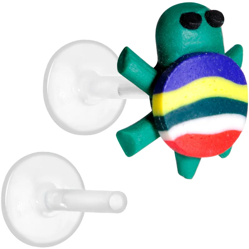Women's Earrings – Elegant Designs for Every Personality--Handcrafted 1/4 5/16 Bioplast Rainbow Turtle Push In Cartilage Earring