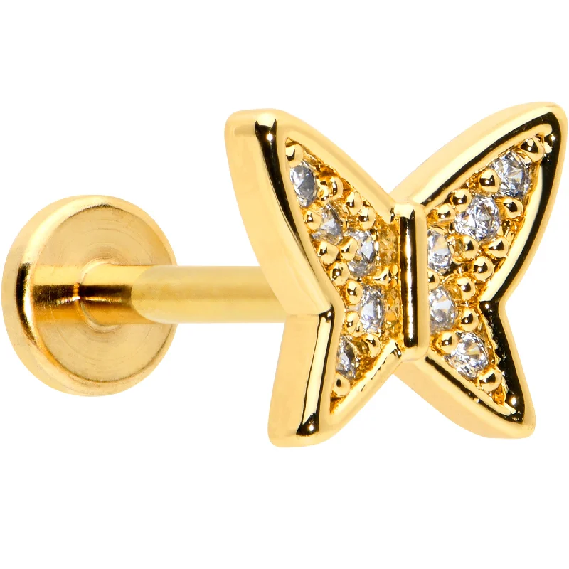 Custom Lip Rings for Personalized Appeal16 Gauge 5/16 CZ Gem Gold Hue Butterfly Internal Thread Labret Tragus