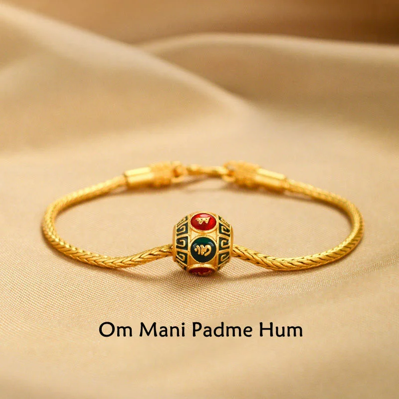 Designer Bracelets for Men-Buddha Stones Tibetan 18K Gold Om Mani Padme Hum Lucky Koi Fish Fu Character Ingot Copper Coin Peace Bracelet